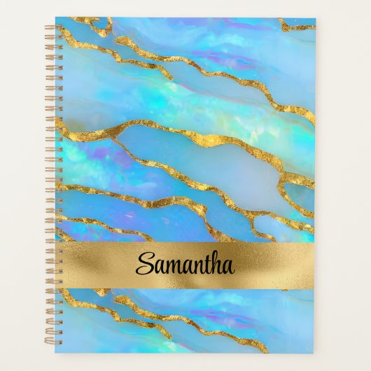 Gepersonaliseerde Faux Opal Stone en goud Planner (Voorkant)