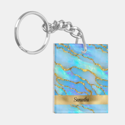 Gepersonaliseerde Faux Opal Stone en goud Sleutelhanger (Voorkant Links)