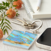 Gepersonaliseerde Faux Opal Stone en goud Sleutelhanger (Voorkant Rechts)