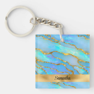Gepersonaliseerde Faux Opal Stone en goud Sleutelhanger