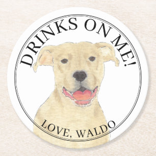 Gepersonaliseerde Fawn Tan Pitbull Staffy Hond bru Ronde Kartonnen Onderzetter