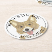 Gepersonaliseerde Fawn & White Corgi Hond bruiloft Ronde Kartonnen Onderzetter (Gebogen)