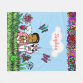 Gepersonaliseerde feeën, bloemen en vlinders fleece deken (Voorkant (Horizontaal))