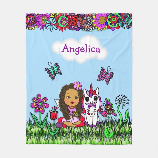 Gepersonaliseerde feeën, bloemen en vlinders fleece deken (Voorkant)