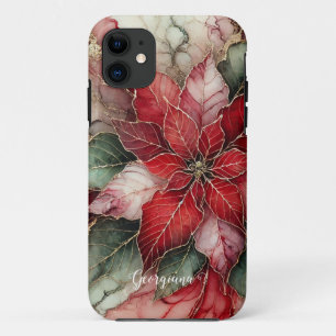 Gepersonaliseerde feestelijke bloemige alcohol ink iPhone 11 hoesje