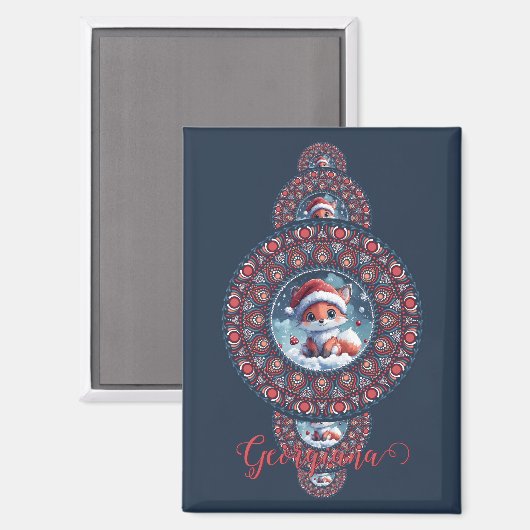 Gepersonaliseerde feestelijke Kawaii Fox siermanda Magneet (Voorkant / Achterkant)