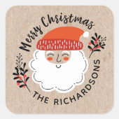 Gepersonaliseerde feestelijke Kerstman Vierkante Sticker (Voorkant)