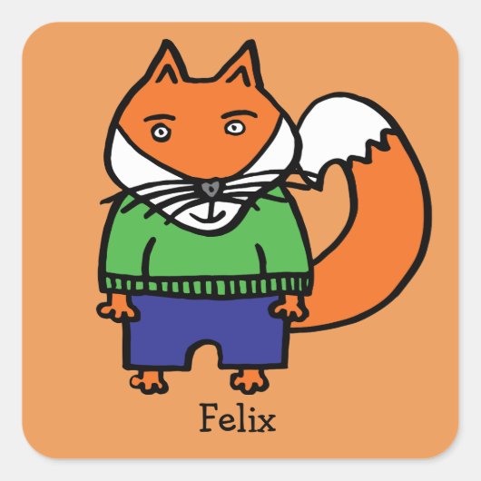 Gepersonaliseerde Felix de Vos Vierkante Sticker (Voorkant)