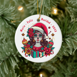 Gepersonaliseerde Feliz Navidad De Los Muertos Keramisch Ornament