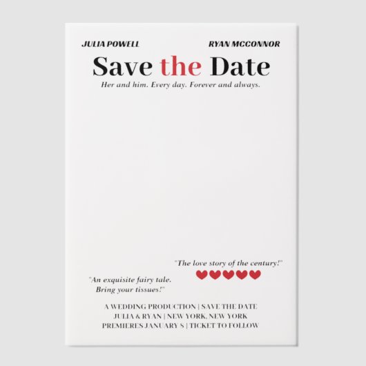Gepersonaliseerde film Poster Bewaar de datum Over Vellum Uitnodigingen (Voorkant)