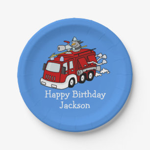 Gepersonaliseerde Fire Truck Boy's Verjaardag Papieren Bordje