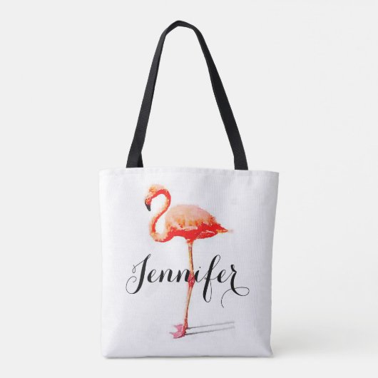 Gepersonaliseerde Flamingo Canvas tas voor vrouwen (Achterkant)