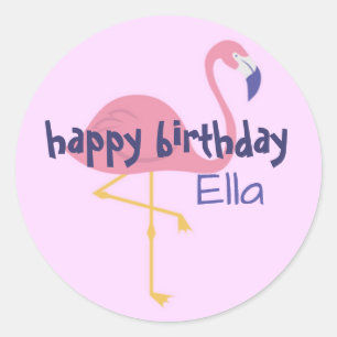 Gepersonaliseerde flamingo verjaardagsfeestjes sti ronde sticker