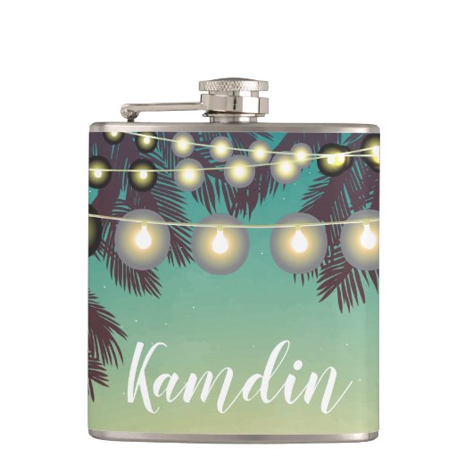 Gepersonaliseerde Flask Beach Sunset Palm Tree Str Heupfles (Voorkant)