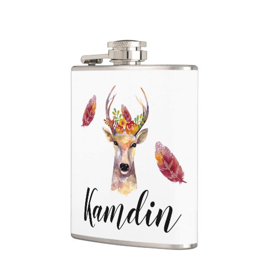 Gepersonaliseerde Flask boho hert Buck Head Browni Heupfles (Links)