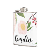 Gepersonaliseerde Flask Witte Bloemen op Wit Heupfles (Links)