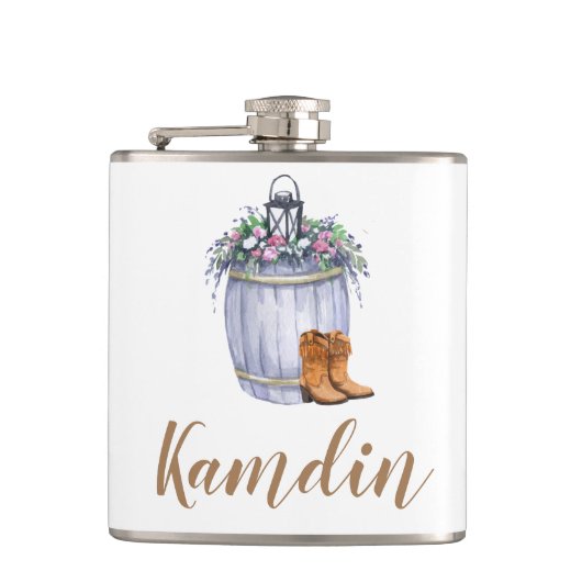 Gepersonaliseerde Flask Zomer Land Bruiloft Rustie Heupfles (Voorkant)