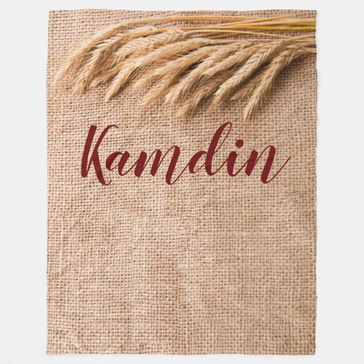 Gepersonaliseerde Fleece Gooi Tarwe op Burlap Sack (Voorkant)