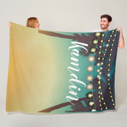 Gepersonaliseerde Fleece Throw Beach Sunset Palm T (In situ)