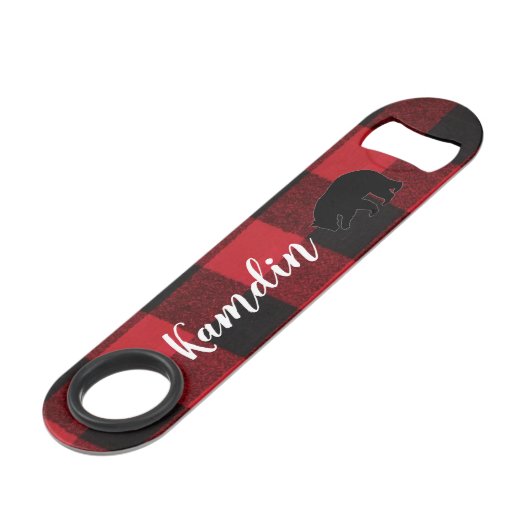 Gepersonaliseerde flesopener Red Buffalo Plaid Bee Speed Flessenopener (Voorkant Gekanteld)