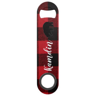 Gepersonaliseerde flesopener Red Buffalo Plaid Bee Speed Flessenopener