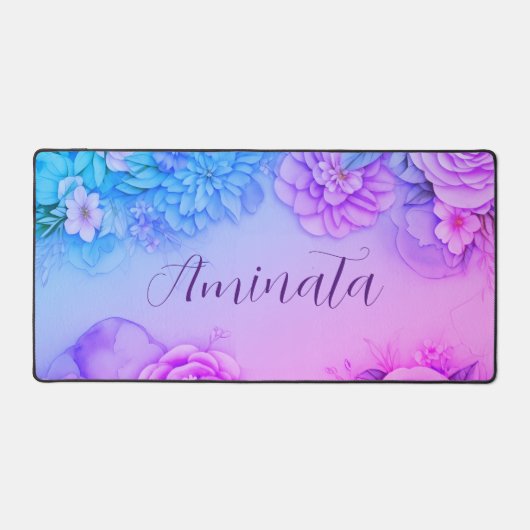 Gepersonaliseerde Floral Bliss bureaumat in pastel (Voorkant)