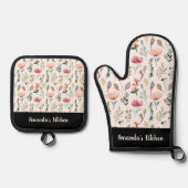 Gepersonaliseerde Floral Bloom Waterverf Script Gi Ovenwant & Pannenlap Set (Voorkant)