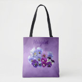 gepersonaliseerde Floral Canvas tas van Pansies (Voorkant)