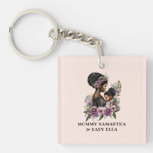 Gepersonaliseerde Floral Ma en Baby (3) Sleutelhanger