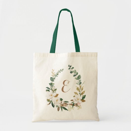 Gepersonaliseerde Floral Magnolia Green Canvas tas (Voorkant)