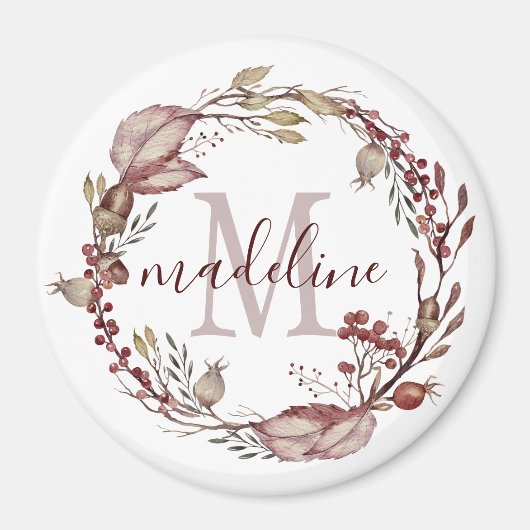 Gepersonaliseerde Floral Monogram herfst Rode Loop Magneet (Voorkant)