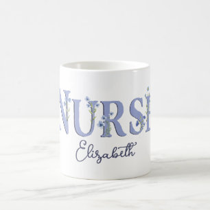 Gepersonaliseerde  Floral Monogram Nurse Koffiemok