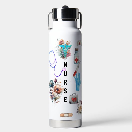 Gepersonaliseerde Floral Reis Zurse Monogram Waterfles (Voorkant)