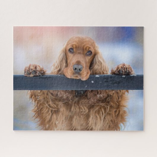 Gepersonaliseerde fluffy Brown Cocker Spaniel Dog Legpuzzel (Horizontaal)