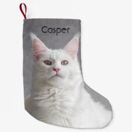 Gepersonaliseerde fluffy White Maine Coon Cat Kleine Kerstsok