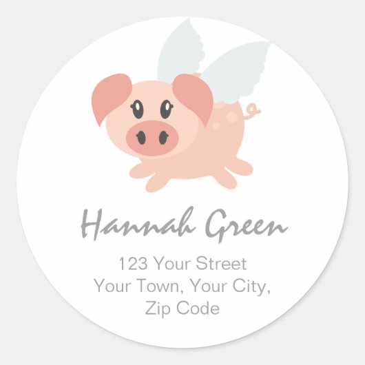 Gepersonaliseerde Flying Pig Adres Stickers (Voorkant)