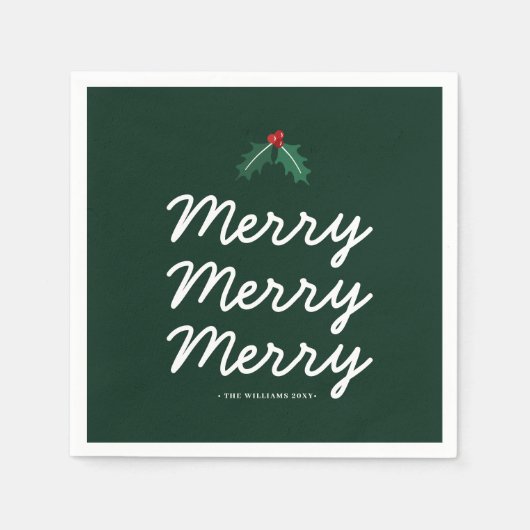 Gepersonaliseerde Forest Green Merry Christmas Servet (Voorkant)