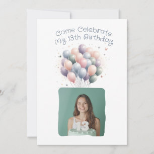 Gepersonaliseerde foto 13e verjaardag ballonnen kaart