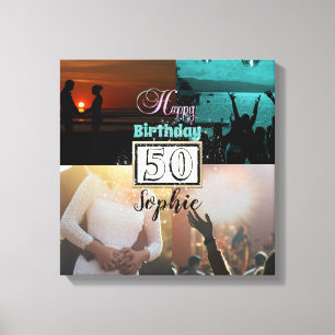 Gepersonaliseerde foto 50th Birthday Collage Canva Canvas Afdruk