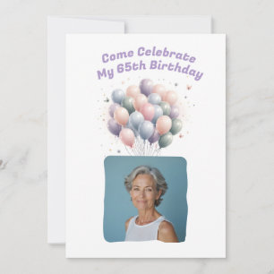 Gepersonaliseerde foto 65e verjaardag ballonnen kaart