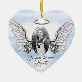 Gepersonaliseerde foto Angel Wings en Heart Memori Keramisch Ornament