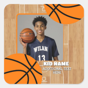 Gepersonaliseerde Foto Basketbal Speler Naam Vierkante Sticker