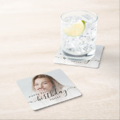 Gepersonaliseerde foto Black Script 21e verjaardag Vierkante Kartonnen Onderzetter (Insitu)