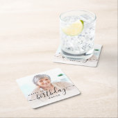 Gepersonaliseerde foto Black Script 70e verjaardag Vierkante Kartonnen Onderzetter (Insitu)