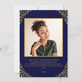 Gepersonaliseerde foto Blauw Goud Afstuderen Dank  Kaart (Achterkant)