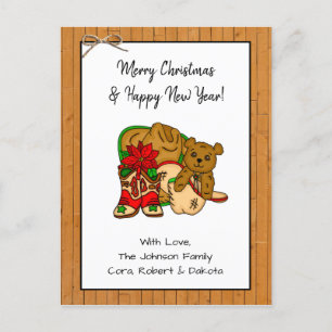 Gepersonaliseerde foto en cowboy Threaded Kerstmis Briefkaart