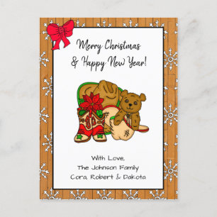 Gepersonaliseerde foto en cowboy Threaded Kerstmis Briefkaart