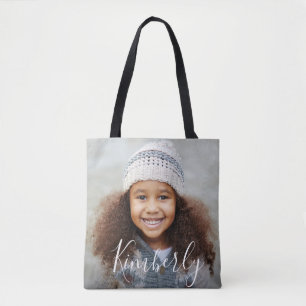 gepersonaliseerde foto en naam canvas tas