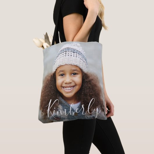 gepersonaliseerde foto en naam canvas tas (Dichtbij)