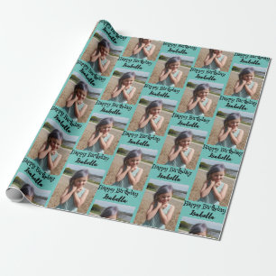 Gepersonaliseerde foto en naam Verjaardags Wrap Cadeaupapier